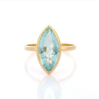 4.38ct Marquise Cut Vivid Aquamarine Solitaire Birthstone Ring Size 7 by VRJewels For Sale