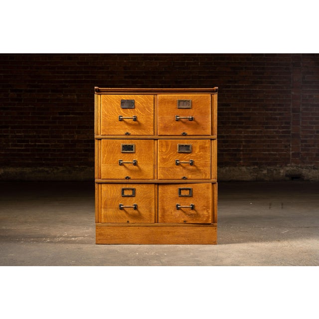 Wood Early 20th Century Quartersawn Oak Three-Section Modular File Cabinet For Sale - Image 7 of 14