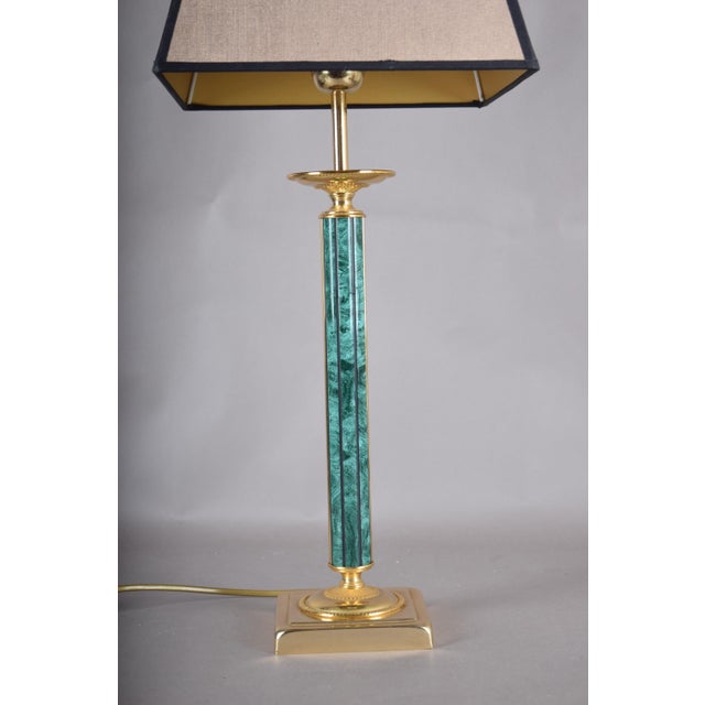1980s Green Malachite-Style Column Table Lamp with Structured Shade, 1980s For Sale - Image 5 of 12