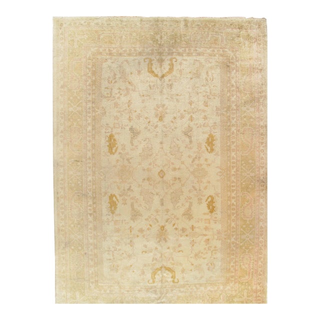 Antique Angora Oushak Carpet, Handmade Oriental Rug, Shrimp, Taupe, Ivory, Fine For Sale