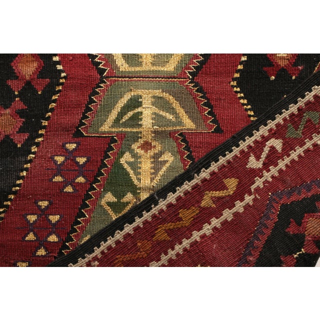 1910s Handmade Antique Kilim Rug in Red With Gold Thread Geometric Pattern For Sale - Image 5 of 5