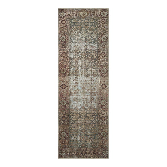 Amber Lewis x Loloi Georgie Moss / Salmon 2'-6" x 9'-6" Runner Rug For Sale