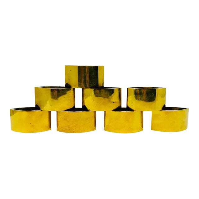 Vintage Solid Brass Heavy Ellipse Napkin Rings - Set of 8 For Sale