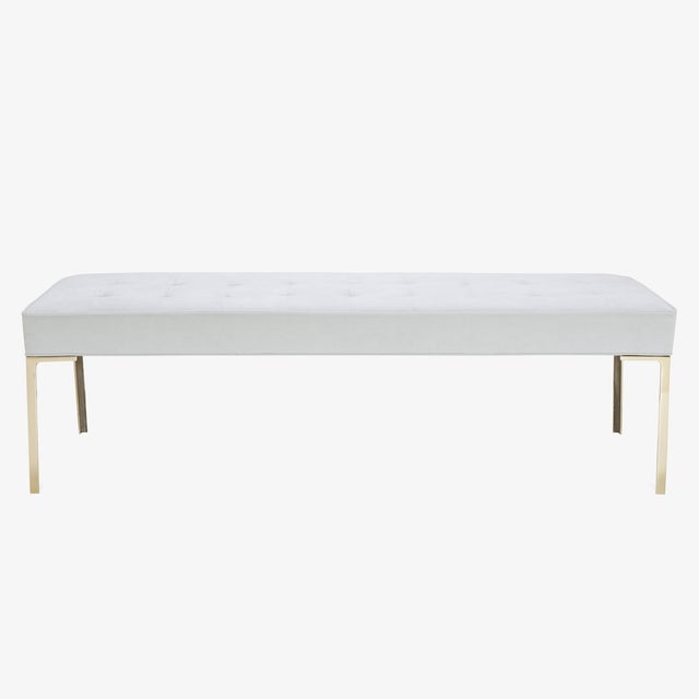 Astor 60" Tufted Brass Bench in Dove Luxe Suede by Montage For Sale - Image 9 of 9