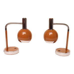 Pair of Mid-Century Modern Japanese Burnt Orange Gooseneck 'Eyeball' Table Lamp