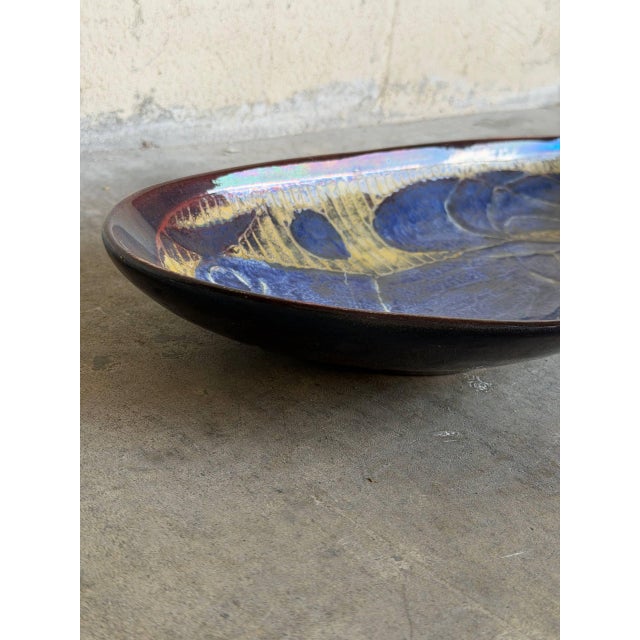 Ceramic Michael Andersen Stoneware Triangular Catchall Dish Blue Abstract Pattern Denmark 1960s For Sale - Image 7 of 10