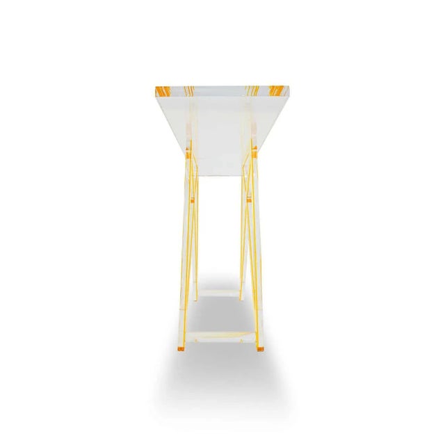 Yellow Leg Colored Lucite Console Table For Sale - Image 4 of 5