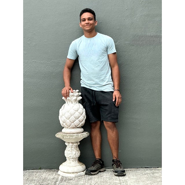 Late 20th Century Vintage Cast Concrete Pineapple on Pedestal For Sale - Image 5 of 12