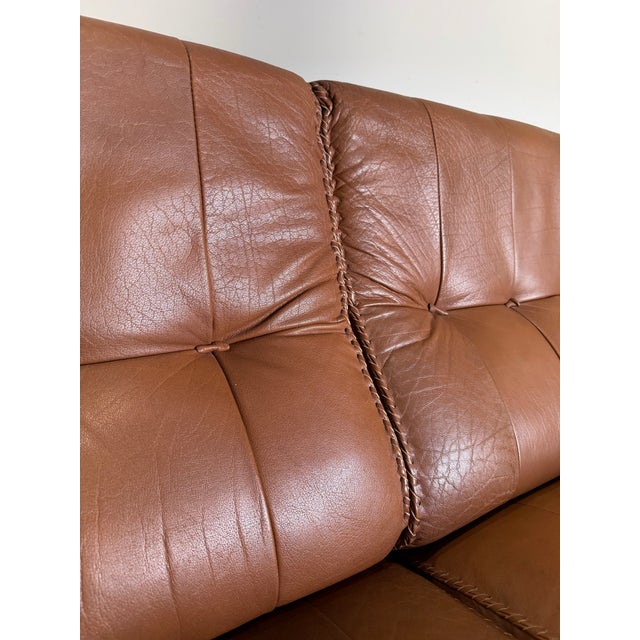 Svend Skipper Mid Century Caramel Leather and Beech Sofa With Baseball Glove Stitching For Sale - Image 4 of 9