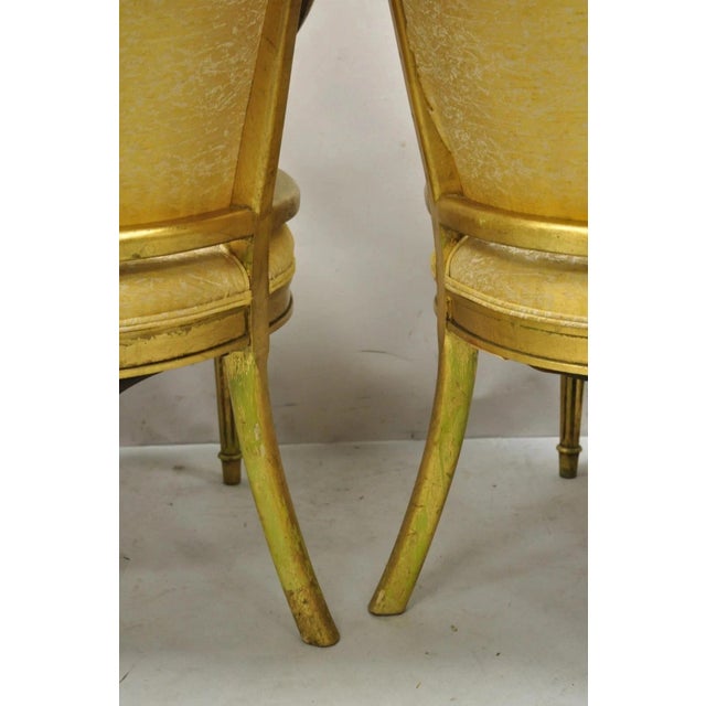 Vintage Italian Hollywood Regency Gold Gilt Barrel Back Cane Lounge Chairs, Pair For Sale - Image 9 of 12