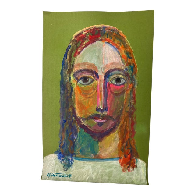 Contemporary Original E.J.Hartmann Abstract Male Portrait Painting Signed For Sale