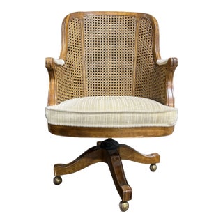 Mid 20th Century Drexel Heritage Cane Back Swivel Desk Chair For Sale
