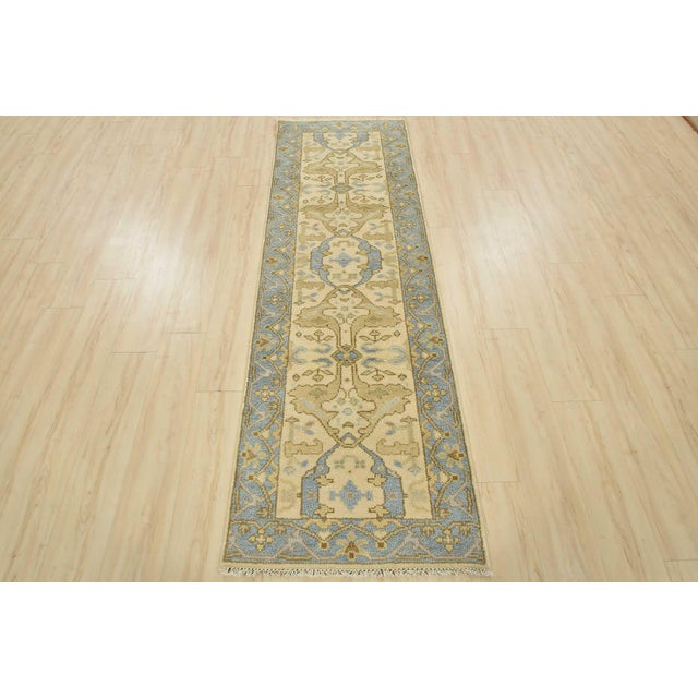 Tribal Oushak Runner 2’7” X 8’1” Ivory Wool Tribal Hand-Knotted Oriental Rug For Sale - Image 3 of 12