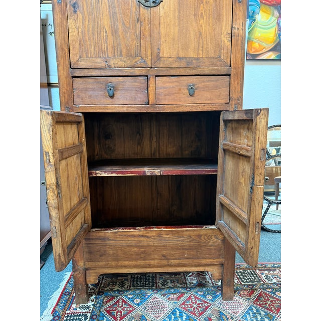 Chinese Elm Two-Tier Cabinet, Vintage For Sale - Image 11 of 14