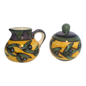 Vintage Kelly Jo Designs Pottery Olive Pattern Cream and Sugar Set Signed Nm