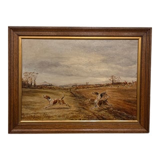 19th Century English Oil on Canvas Fox Hounds For Sale