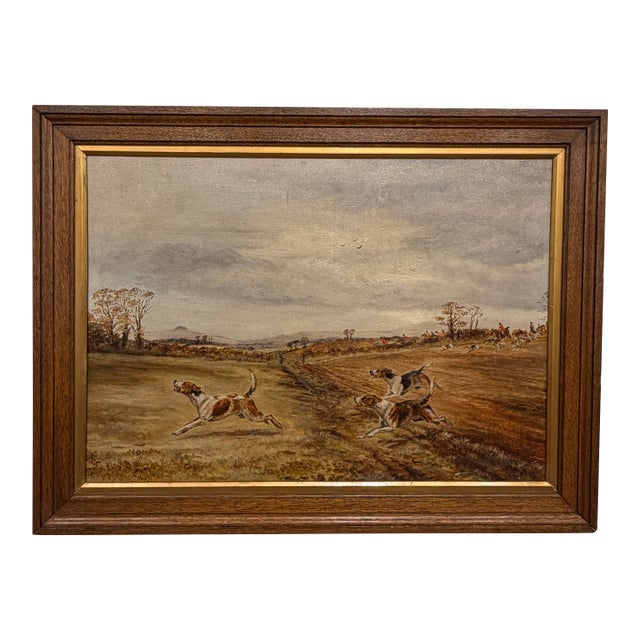 19th Century English Oil on Canvas Fox Hounds For Sale