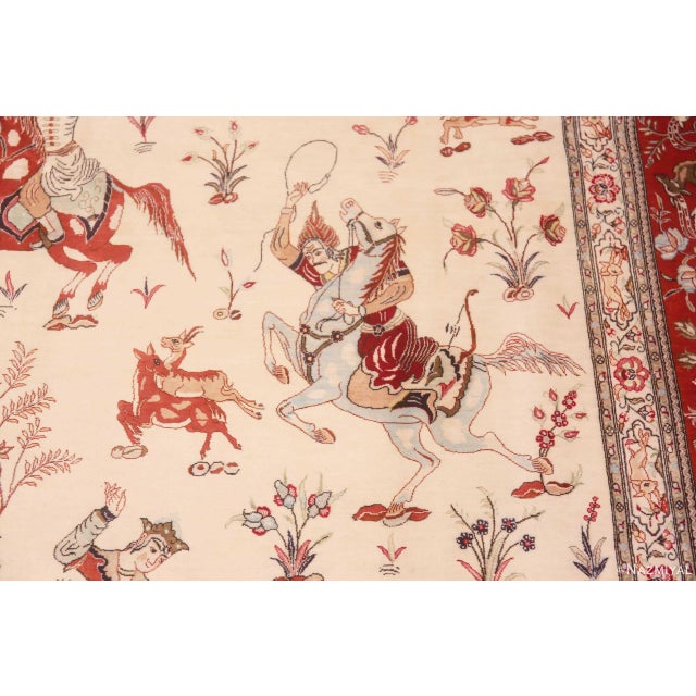 1950s Nazmiyal Collection Hunting Scene Persian Silk Qum Rug For Sale - Image 5 of 8