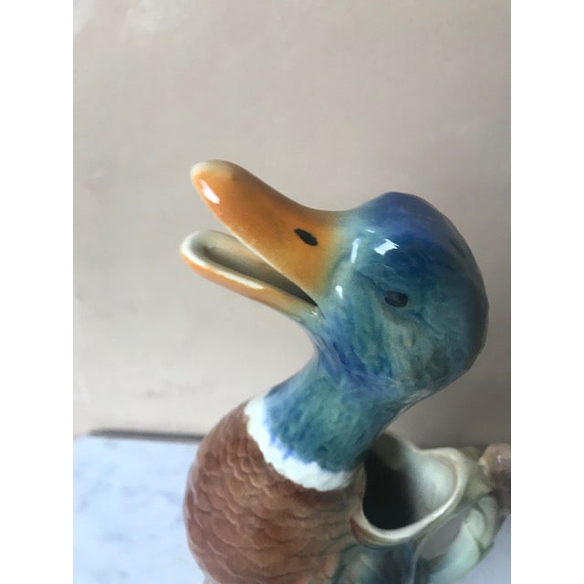 Large Antique 1940s French Majolica Duck Pitcher | Chairish