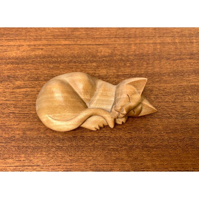 Vintage Wooden Sleeping Lioness Figurine For Sale - Image 6 of 15