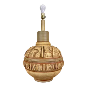 Large Ceramic Table Lamp With Geometric Engraved Details | by Casual Lamps of California