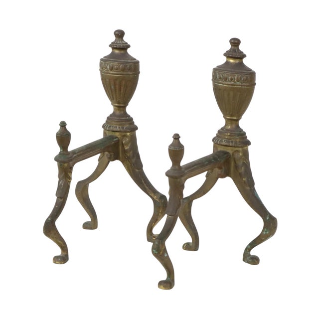 Antique British Victorian Brass Fire Dogs, 1880, Set of 2 For Sale - Image 3 of 18