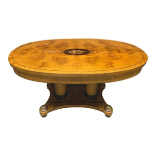 Sheraton-Style Double Pedestal Table With Inlaid Ornamentation For Sale