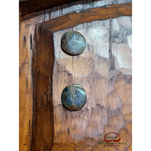 Wood Handcrafted Solid Wood Rustic Exterior Double Door – Custom Mexican Design Made to Order For Sale - Image 7 of 12