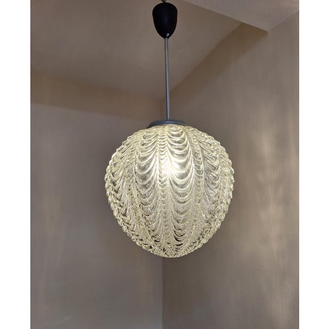 Vintage Ceiling Lamp with a Spherical Relief Glass Shade on a Chrome-Plated Metal Mount, 1970s For Sale - Image 3 of 7