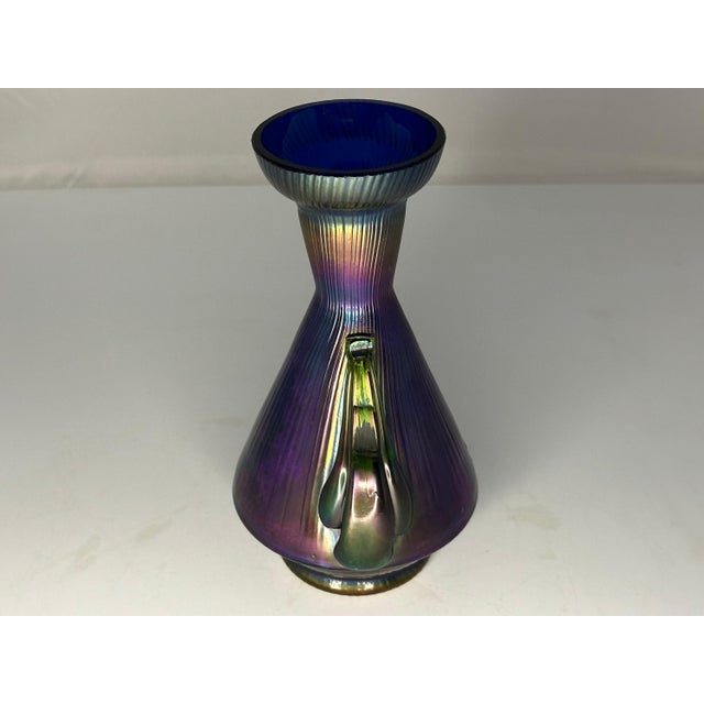 Art Nouveau Rindskopf Papillon Iridescent Art Glass Vase: Applied Handles, c. 1905 For Sale - Image 3 of 10