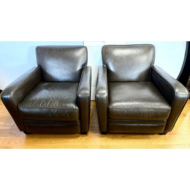 Brown Pair of Dark Brown Leather Club Cigar Chairs For Sale - Image 8 of 8