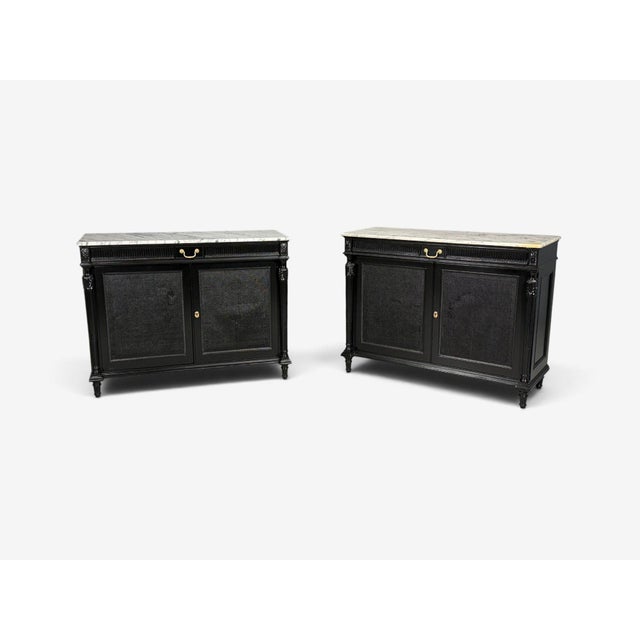 Hollywood Regency Hollywood Regency Style, Buffets, Black Painted Wood, Marble, France, 1940s For Sale - Image 3 of 18