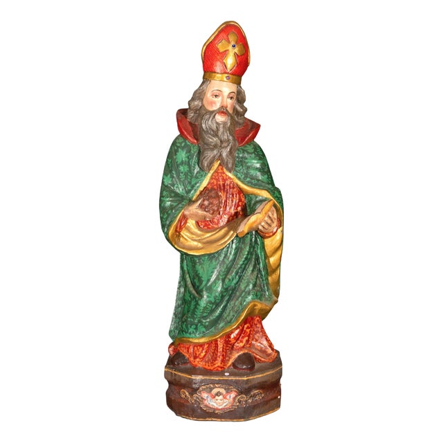 Peruvian Colonial Artist, Polychromed Sculpture of Saint Urban I, 1750, Wood For Sale