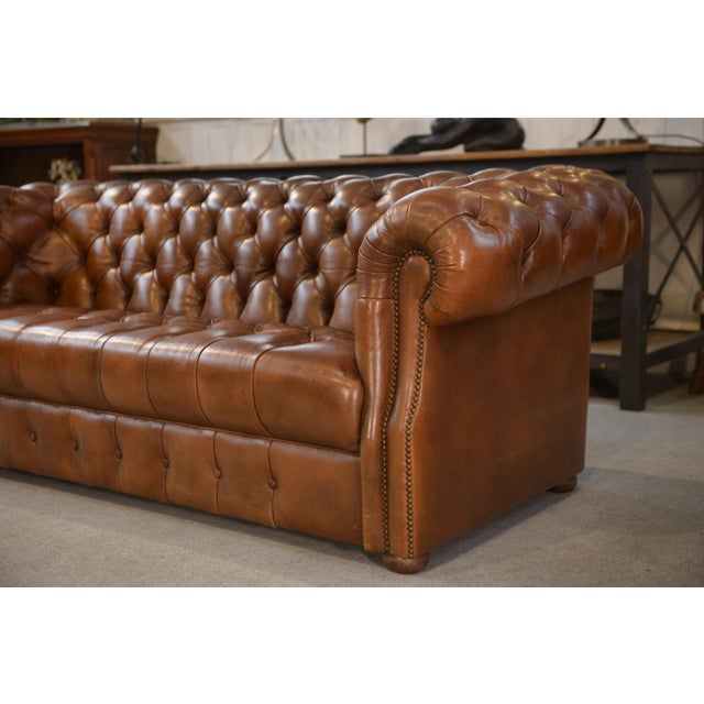 Animal Skin Chesterfield Sofa in Tan Tufted Leather, 1990s For Sale - Image 7 of 12