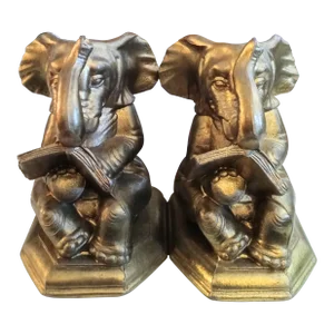 Vintage Elephant Reading a Book Metal Gold Bookends- a Pair