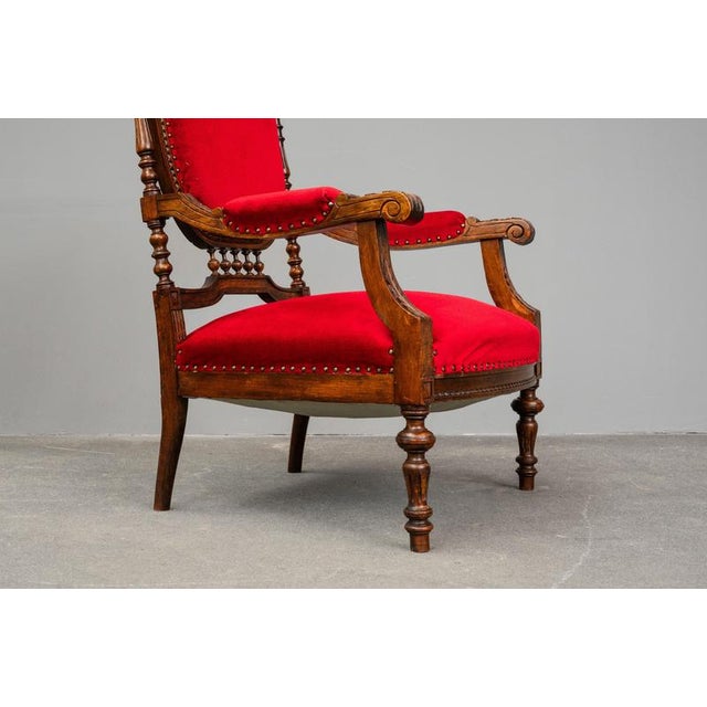Antique Mahogany Armchair in Red, 1800s For Sale - Image 10 of 17