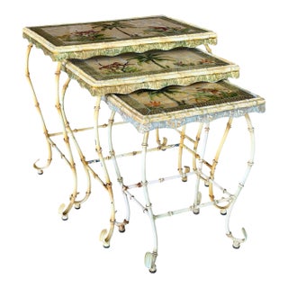 Vintage Hollywood Regency Monkey Mosaic Stacking Nesting Tables – Set of Three For Sale