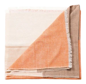 Studio Variously Textured & Handwoven Soft Merino Cream Color Block Chestnut Throw