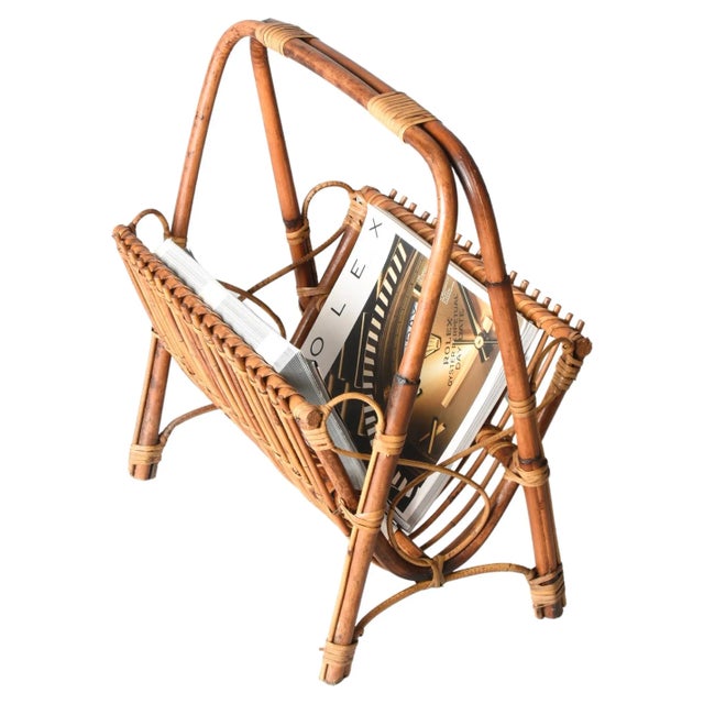 Mid-Century French Riviera Bamboo, Rattan and Wicker Magazine Rack, Italy, 1960s For Sale - Image 4 of 13