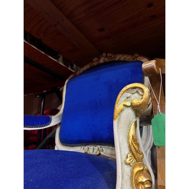 French 1980s Bright Blue Cushioned Accent Chair For Sale - Image 3 of 6