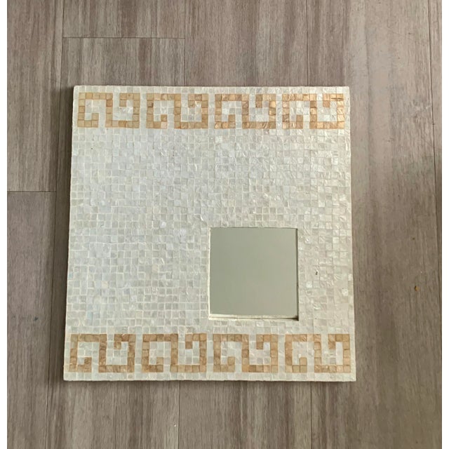 Square Greek Style Mother of Pearl Covered Cream and Gold Wall Mirror For Sale - Image 4 of 4