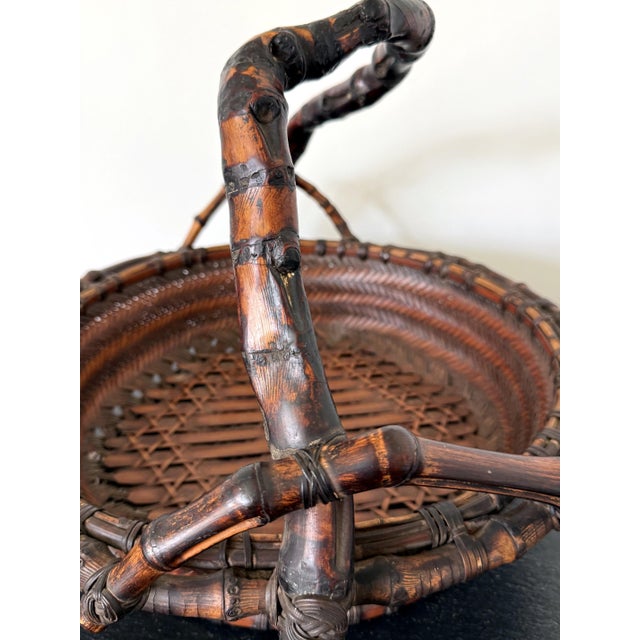Antique Japanese Bamboo Morikago Basket with Chikon Handle Meiji Period For Sale - Image 14 of 15