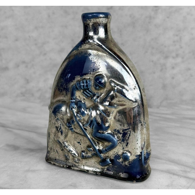 Traditional Vintage Traditional Polo Equestrian Blue & Silver Pottery Flask Vase For Sale - Image 3 of 8