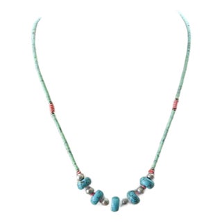 Dainty Turquoise Bead and Heishi Necklace For Sale