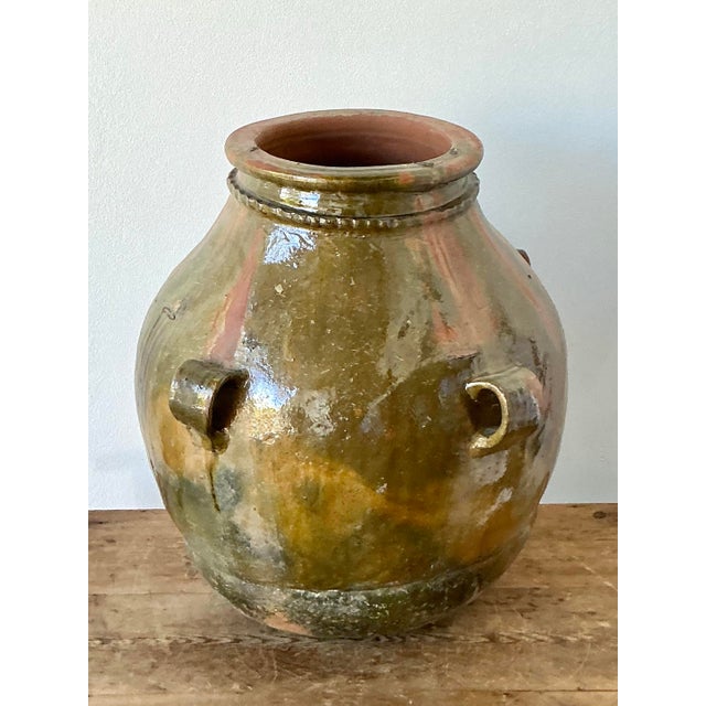 Olive Vintage Boho Glazed Ceramic Urn For Sale - Image 8 of 11