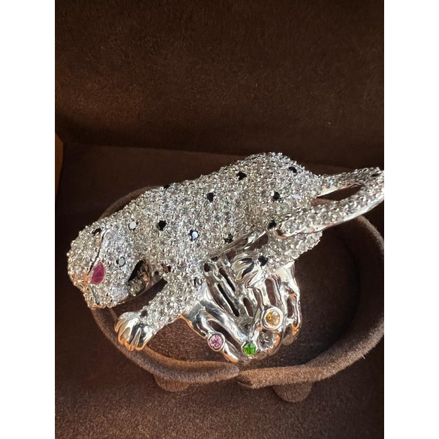 Bochic “Orient” Vintage White Sapphire & Ruby Panther Ring Set In 18 K Gold & S For Sale - Image 10 of 14