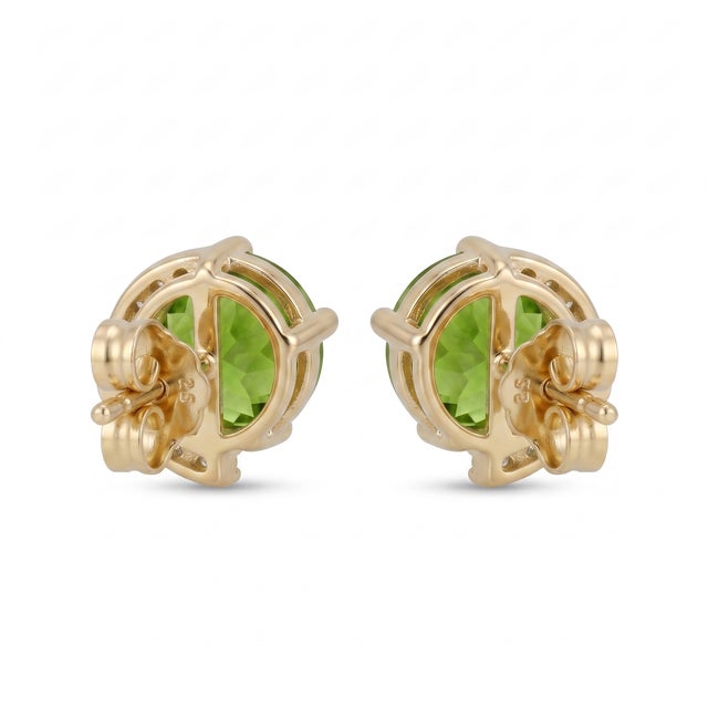 Peridot Round Shape Diamond Studs - August Birthstone Earrings - A Pair For Sale - Image 4 of 4