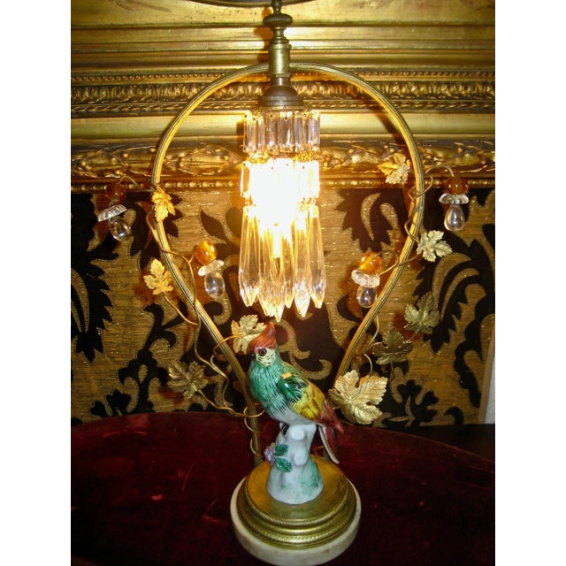 Bird Porcelain Crystal Lamp Circa 1920 For Sale - Image 12 of 13