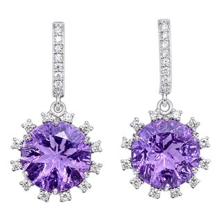 Natural Amethyst 6.06cts & Diamond 0.41cts Earring in 14k Gold For Sale