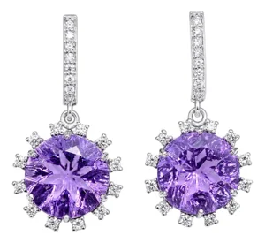 Natural Amethyst 6.06cts & Diamond 0.41cts Earring in 14k Gold